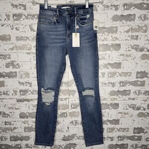 NWT Good American‎ Jeans Womens 26 Good Legs Crop Clean Hem Skinny Straight Blue